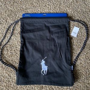 Polo Ralph Lauren Unisex Black Big Pony Sackpack Canvas Gym Bag Pouch NWT!